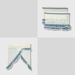 Vintage Curtains Swags Valances Set Blue White Floral Cottagecore Farmhouse